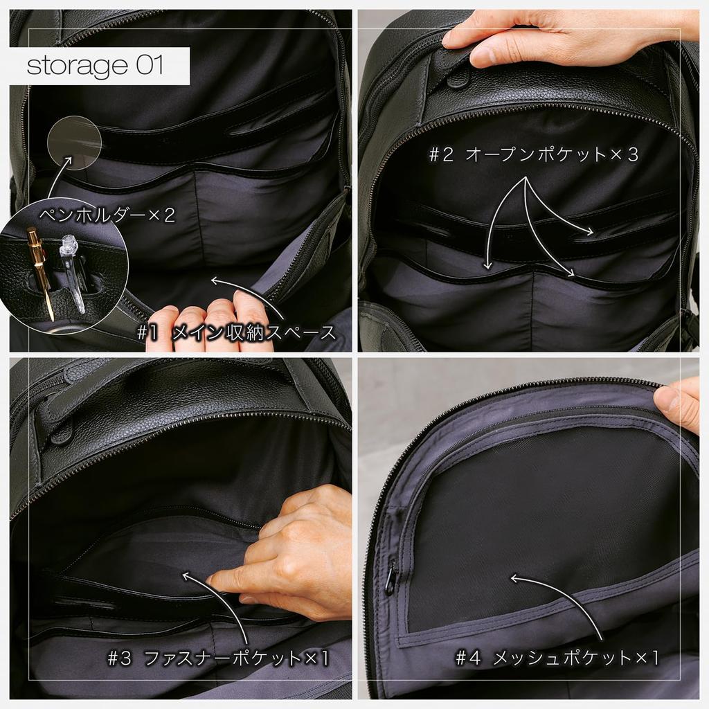 [BLUE SINCERE] Men's Genuine Leather Business Backpack, 15 Pockets, Large Capacity, Fits a 14-inch Laptop, 16L Capacity, Lightweight,