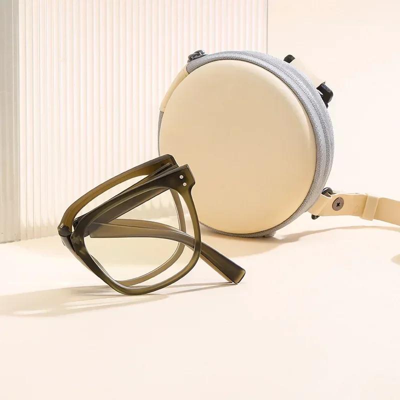 Folding Square Reading Glasses For Men And Women Fashionable And Portable Large Frame Glasses Anti Blue Light Presbyopia Glasses