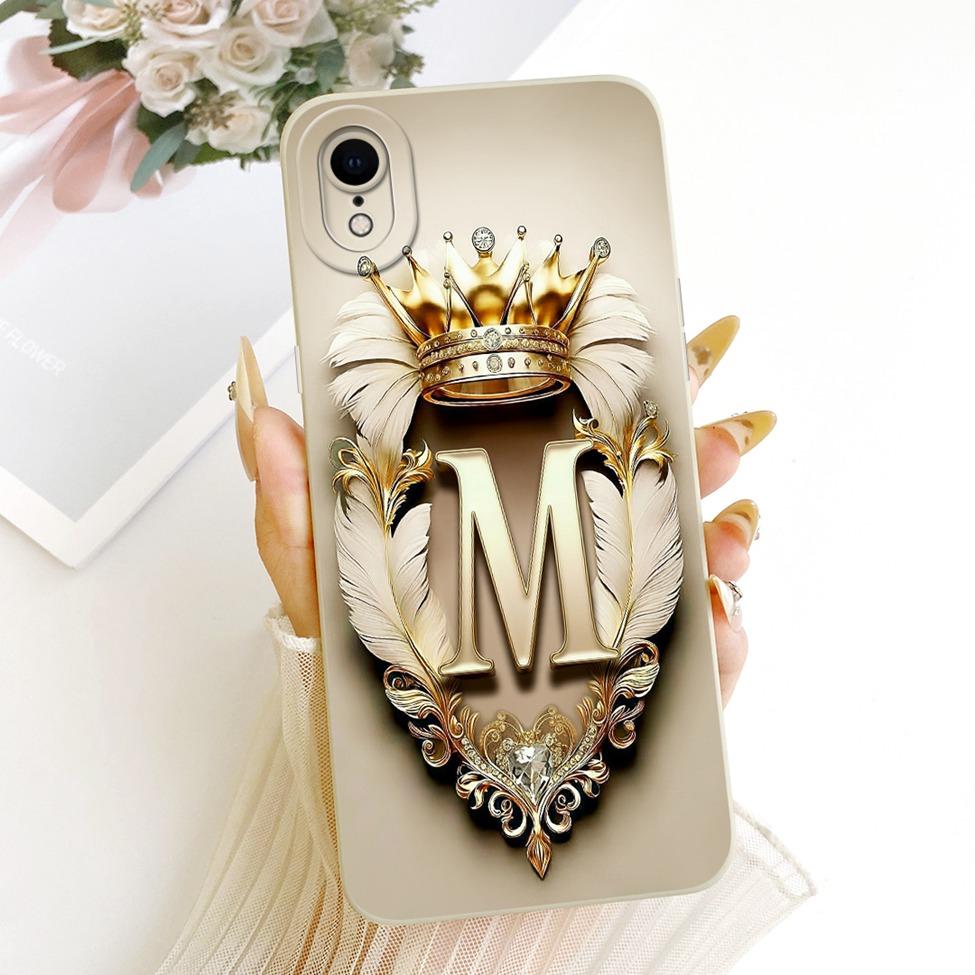 For iPhone XR Case Cover Luxury A-Z Letters Cool Crown 2D Painted Silicone Phone Casing A2107 A2108 A2105 A2106 A1984