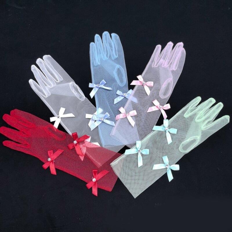Delicate Sheer Gloves for Infants Feature Sweet Style Bowknot Detailing Stage Performances Essential Mittens