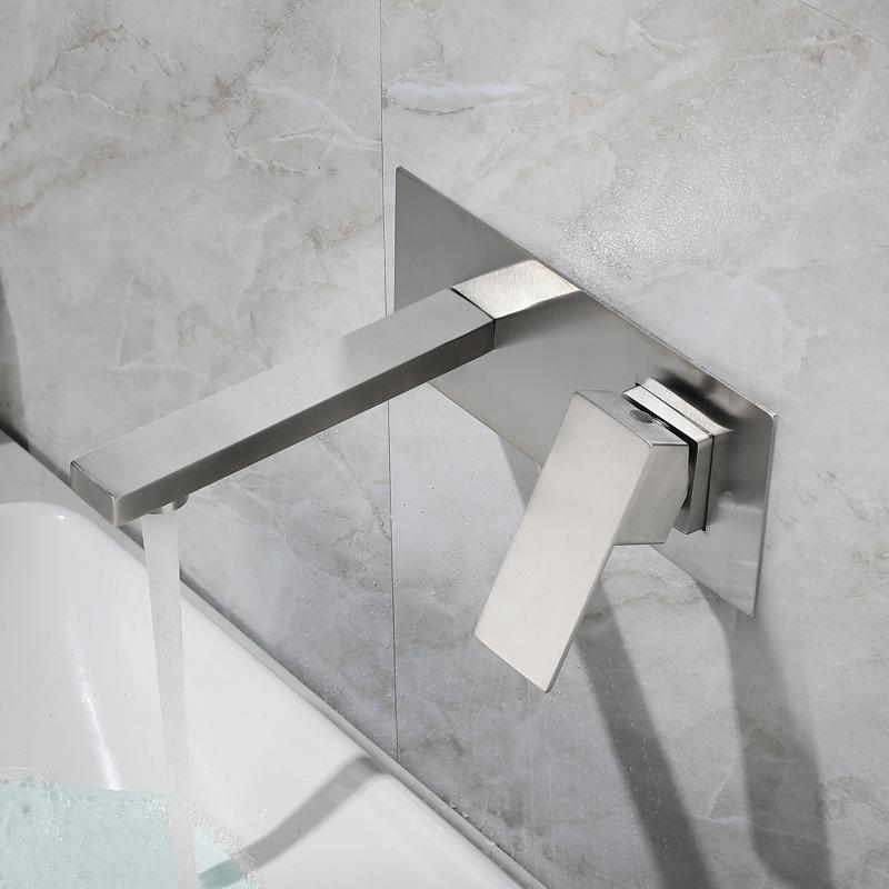 Stainless Steel Lavatory Bathroom Faucet Wall Mounted Waterfall Basin Faucets Hot & Cold Water Mixer Tap Single Lever Bath Tap