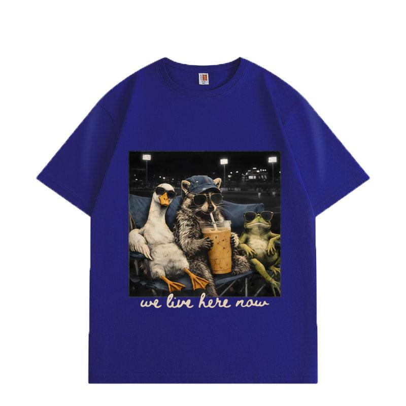 I Live Here Now Funny Goose Raccoon Frog Baseball Graphic T Shirts Unisex Fashion Vintage T-shirt Summer T-shirts