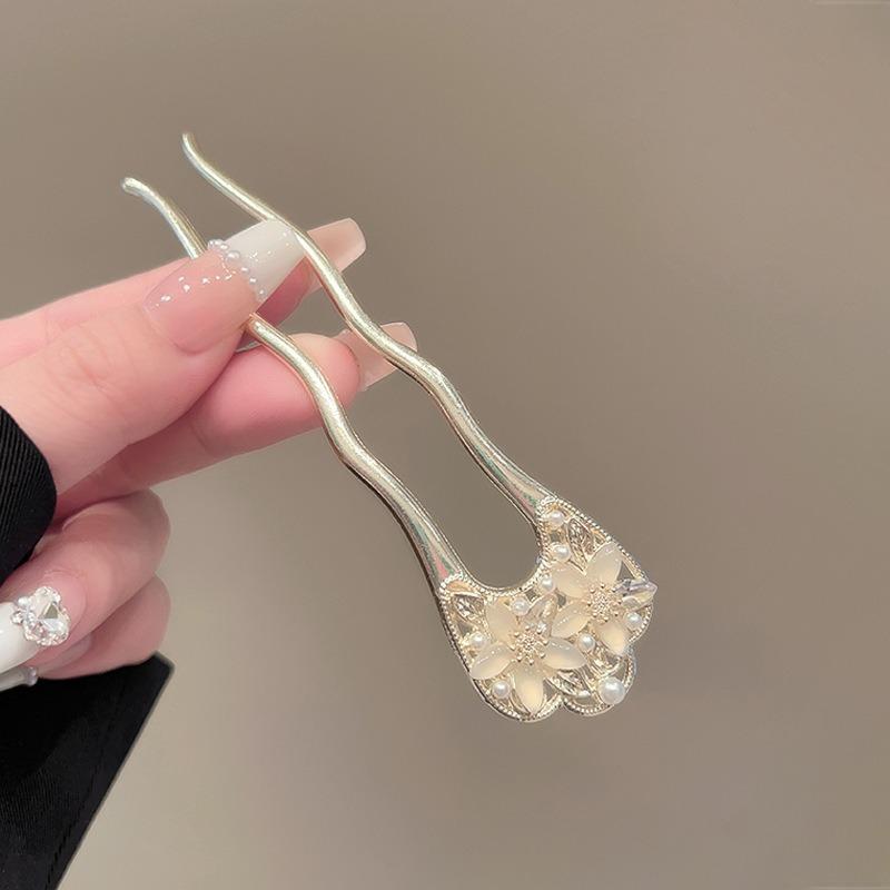 1pc Elegant Gold Floral Hair Pearl Accents Vintage Inspired Design Boho Everyday Hairstyles Timeless Statement Hair Accessory