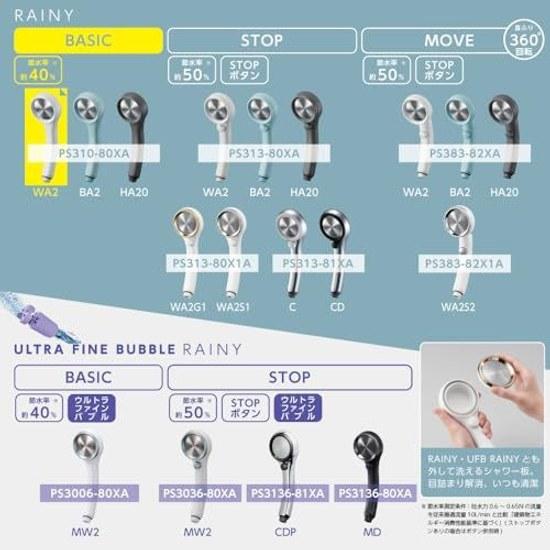 SANEI Shower Head Rainy Basic Water Saving Rate 40 Ultra Fine Flow Increased Pressure Stainless Plate White Made Japan PS310-80XA-WA2
