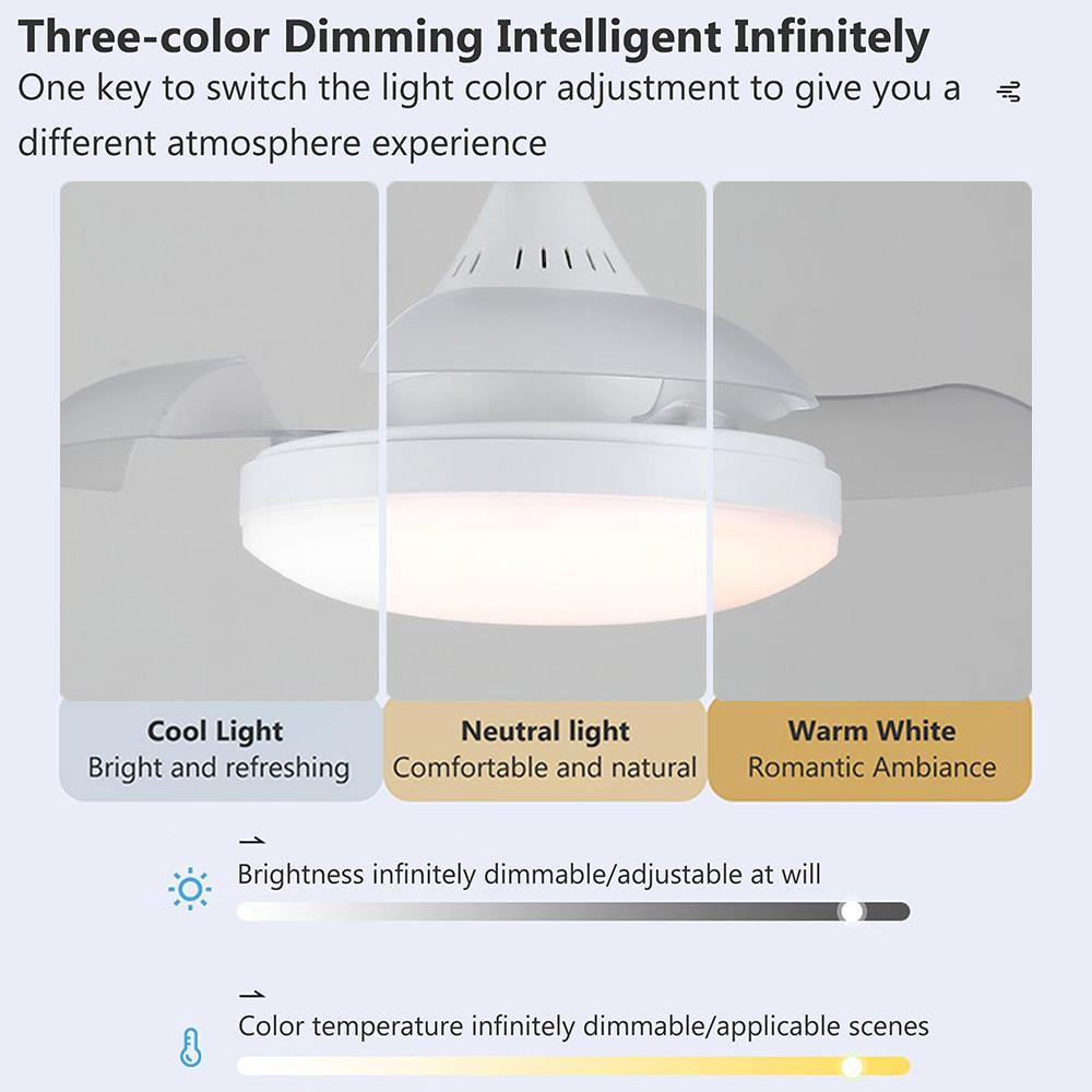 LED Fan Light Hanging Invisible Fan Blade With E27 Base Mute Remote Control +APP Dimmable Living Room Bedroom Study Lighting