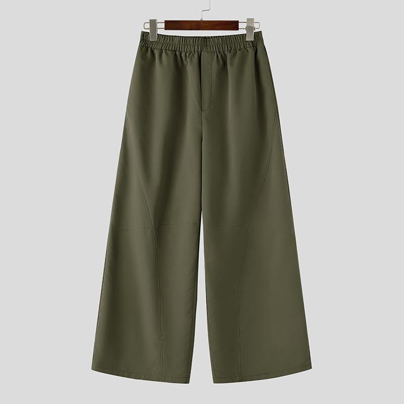 INCERUN Men's Elastic Waist Casual Loose Streetwear Trousers Hip Hop Wide Leg Pants