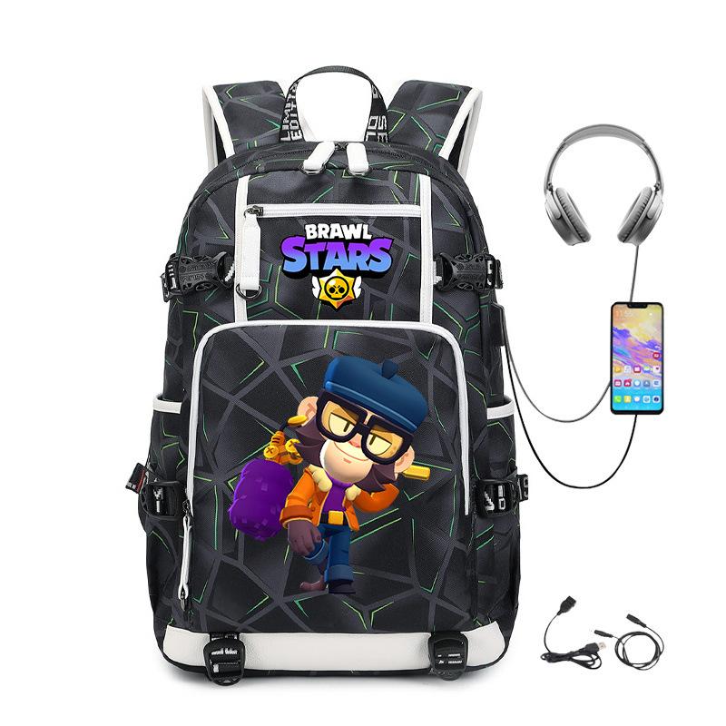 Mochila Periférica Brawl Stars Com Usb Mochila de Estudante para Viagem ao Ar Livre Mochila de Montanhismo de Grande Capacidade