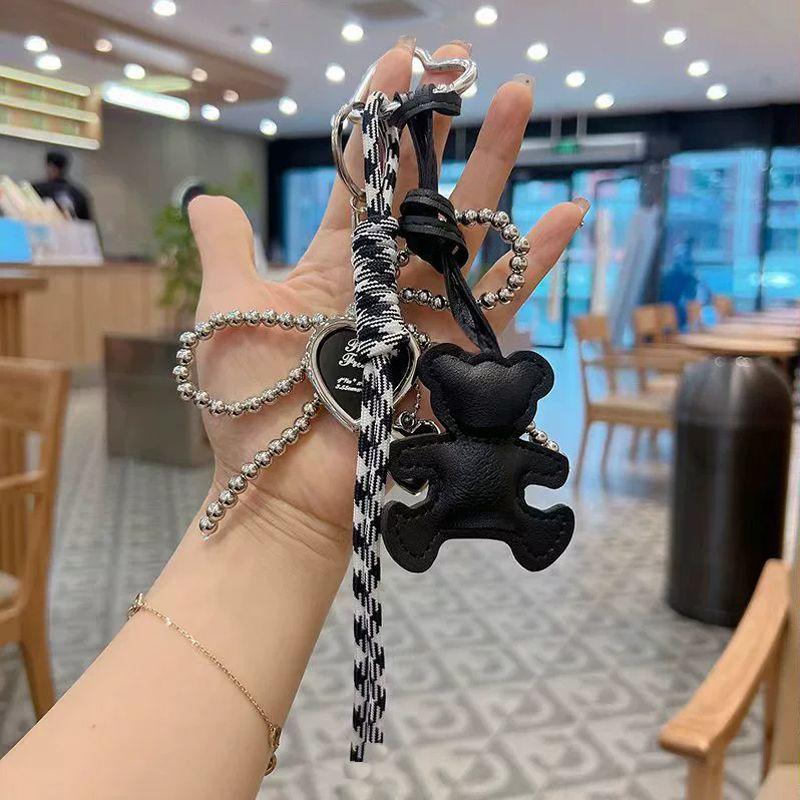Yogodlns Fashionable Bear Leather Rope Keychain Y2K Bag Pendant Ornaments Mobile Phone Lanyard Gifts Bag Accessories