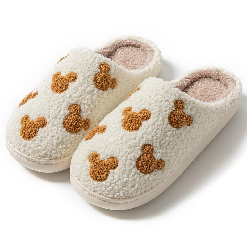 

Fashion Flowers Pretty Bow Bear Women Slippers Autumn Winter Men Home Cute Cartoon Plush Sandals Couple Warm Flat Shoes 36 хаки