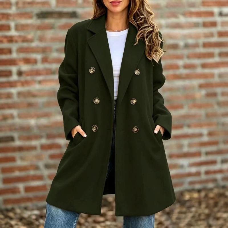 Women S Autumn Winter Wool Blend Coat Notched Lapel Double Breasted