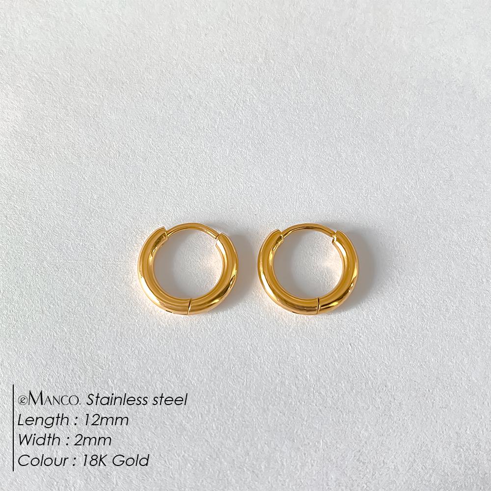 eManco 12/14/18MM Stainless Steel Ear Buckle for Women Simple Classic Small Steel Earrings Stud Thin Hoops Earrings Jewelry Gift
