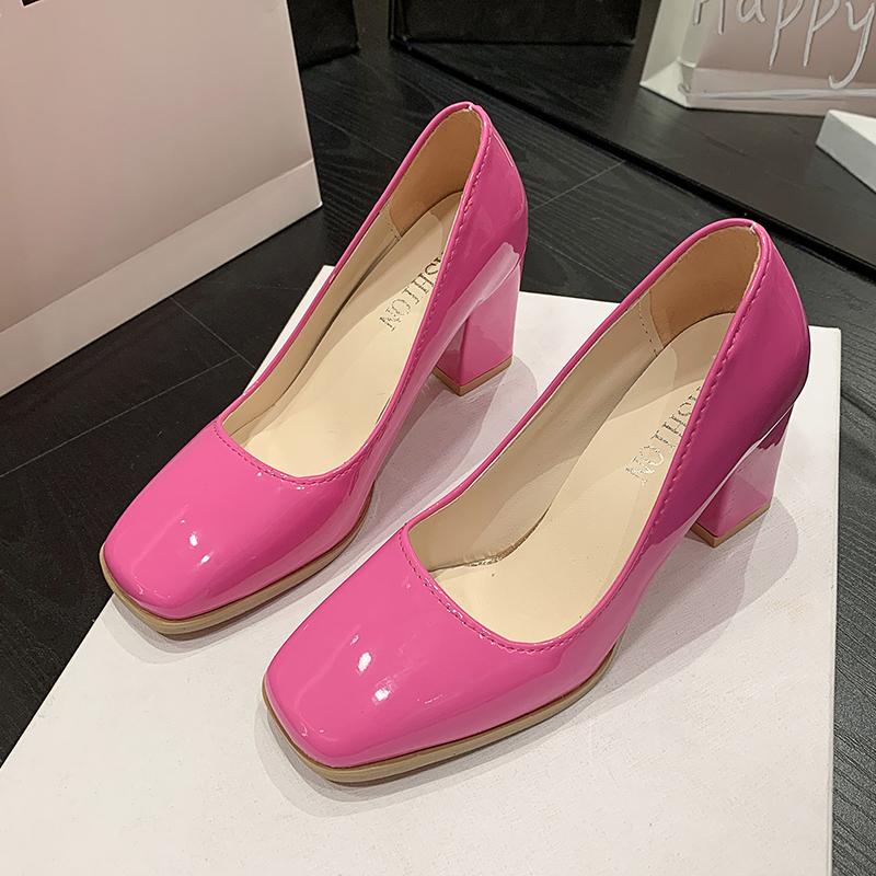 Fashion Autumn New Thick Heel Shoes Women's Fashion Square Head Shallow Mouth Slip-on Non-slip Low High Heels