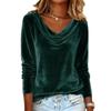 European & American 2025 Fashion Women's Solid Color Velvet Swing Collar Long Sleeve T-shirt