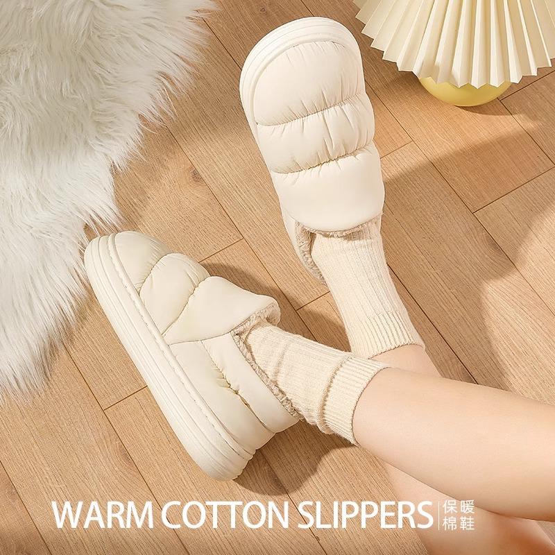 Fashion Litfun Down Fabric Women's Slippers Platform EVA Foam Home Slides Casual Indoor Boots Plush Lining Outdoor Women's Cotton Shoes