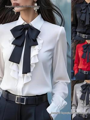 Women's Lace-up Bowknot Ruffle Shirt - New Autumn 2026 Collection