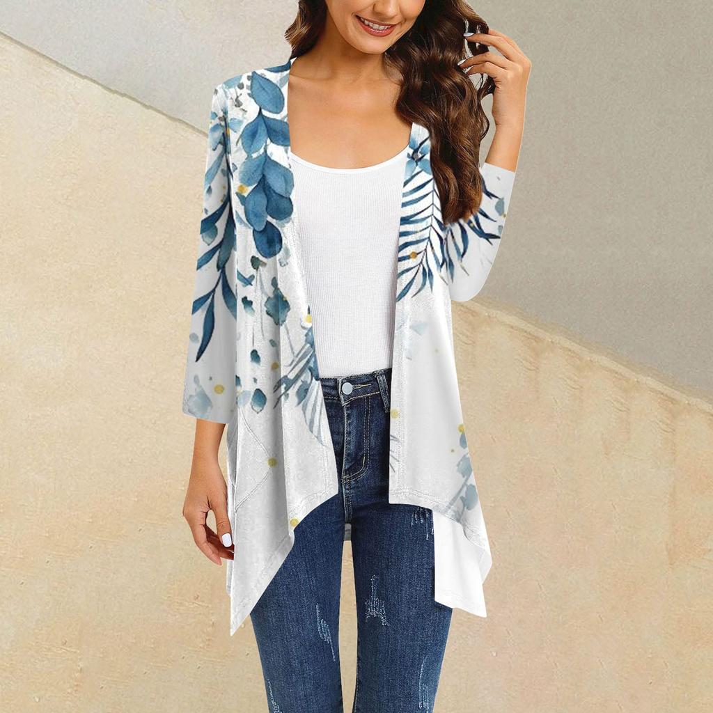 Dámský kardigan s nepravidelným tříčtvrtečním rukávem s potiskem a kapsou