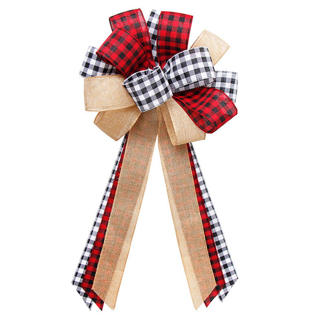 Weihnachtsbaum Großer Roter Spitze Leinen Karomuster Schleife Handgemacht Geschenkbox Verpackung Dekorative Große Schleifen Silvesterparty Hochzeitsdeko