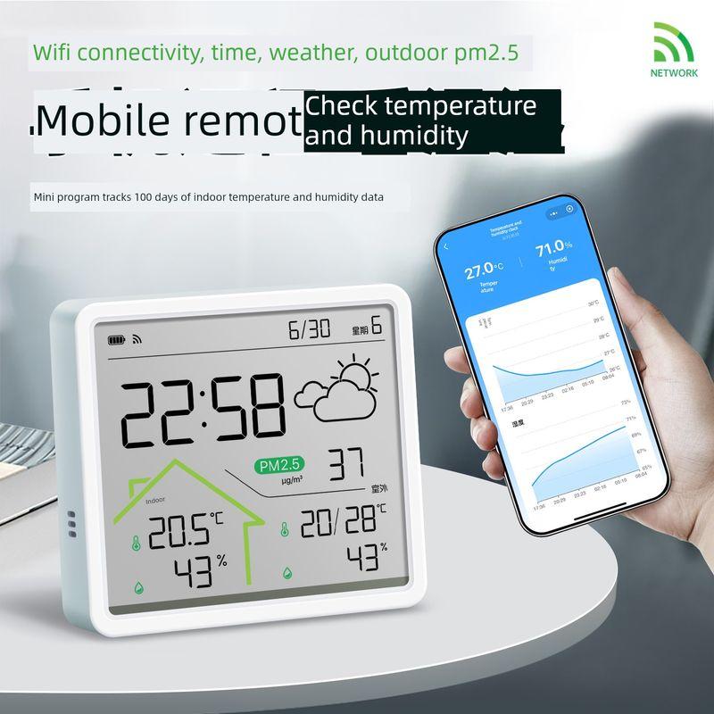 Wifi Connected Indoor Thermometer for Home Use, Accurate Outdoor Temperature and Humidity Meter, Clock, Pm2.5 Detector, Hygrometer