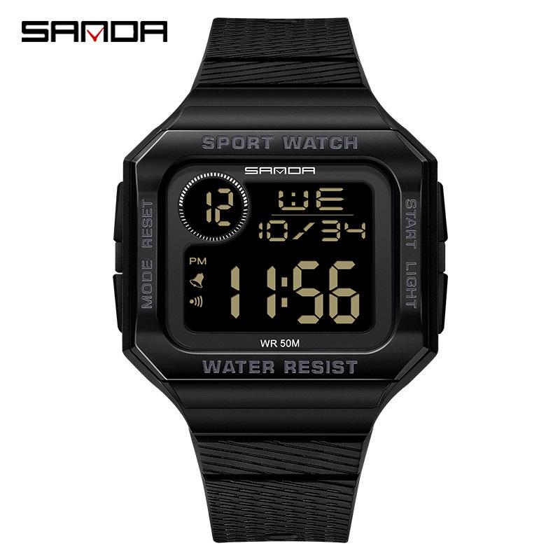 Sanda Retro Square Sporty Multifunction Waterproof Youth Electronic Watch