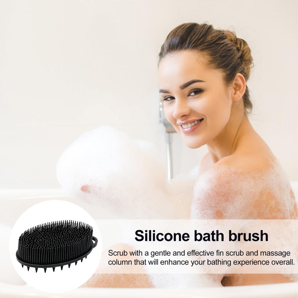 Yousheng Bath Brush 2 In 1 Design Massage Cleansing Brush for Body And Head Silicone Body Exfoliating Scrubber with Anti-Slip Handle