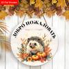 Autumn Harvest Russian Wooden Welcome Sign with Hedgehog Pattern, Unique Round Sign for Front Door, Wall Hanging Decor, Ideal Gift for Friend & Family
