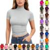 Dames T-shirt met korte mouwen, slank gesneden, met opstaande kraag, rekbaar, lichtgewicht, ademend, basic top voor dagelijks gebruik