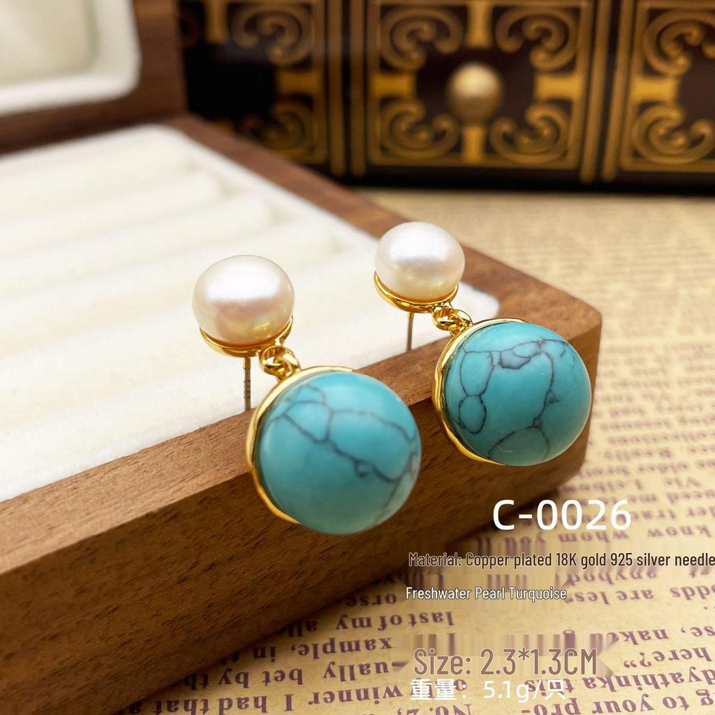 Vintage French Turquoise & Pearl Earrings for Women