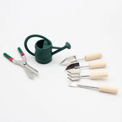 1SET Miniature Gardening Tools Set: Realistic Watering Can, Shears, and Shovel for Dollhouse & Fairy Garden Decor