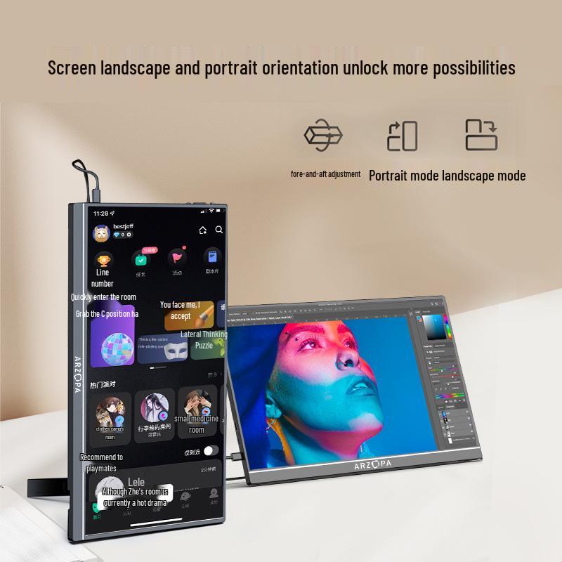 ARZOPA 15,6" Przenośny Monitor do Laptopa, Telefonu Komórkowego, Switcha i PS4/5
