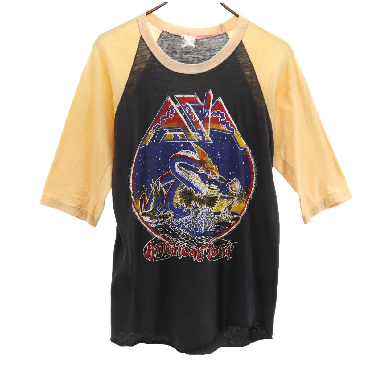 

AZIA 80s Paki cotton Five-quarter sleeve T-shirt Band T Rock Band Asia Men s Used