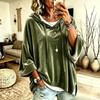 Women's Casual Velvet Hooded Top with Three-Quarter Sleeves Color