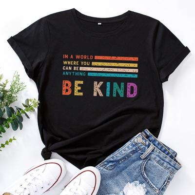 Letnia Odzież Damska Kreatywny Nadruk Literowy Czysta Bawełna Luźna Okrągły Dekolt Krótki Rękaw T-Shirty Damskie