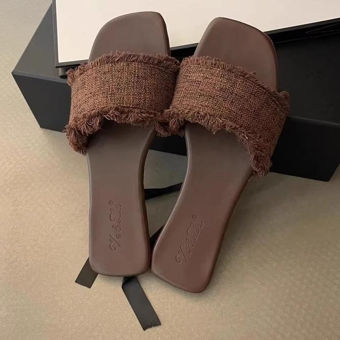 Sommar ytterkläder Denim tofflor Vävda jeans platt botten 35-42 Strandskor Sandaler och tofflor för kvinnor