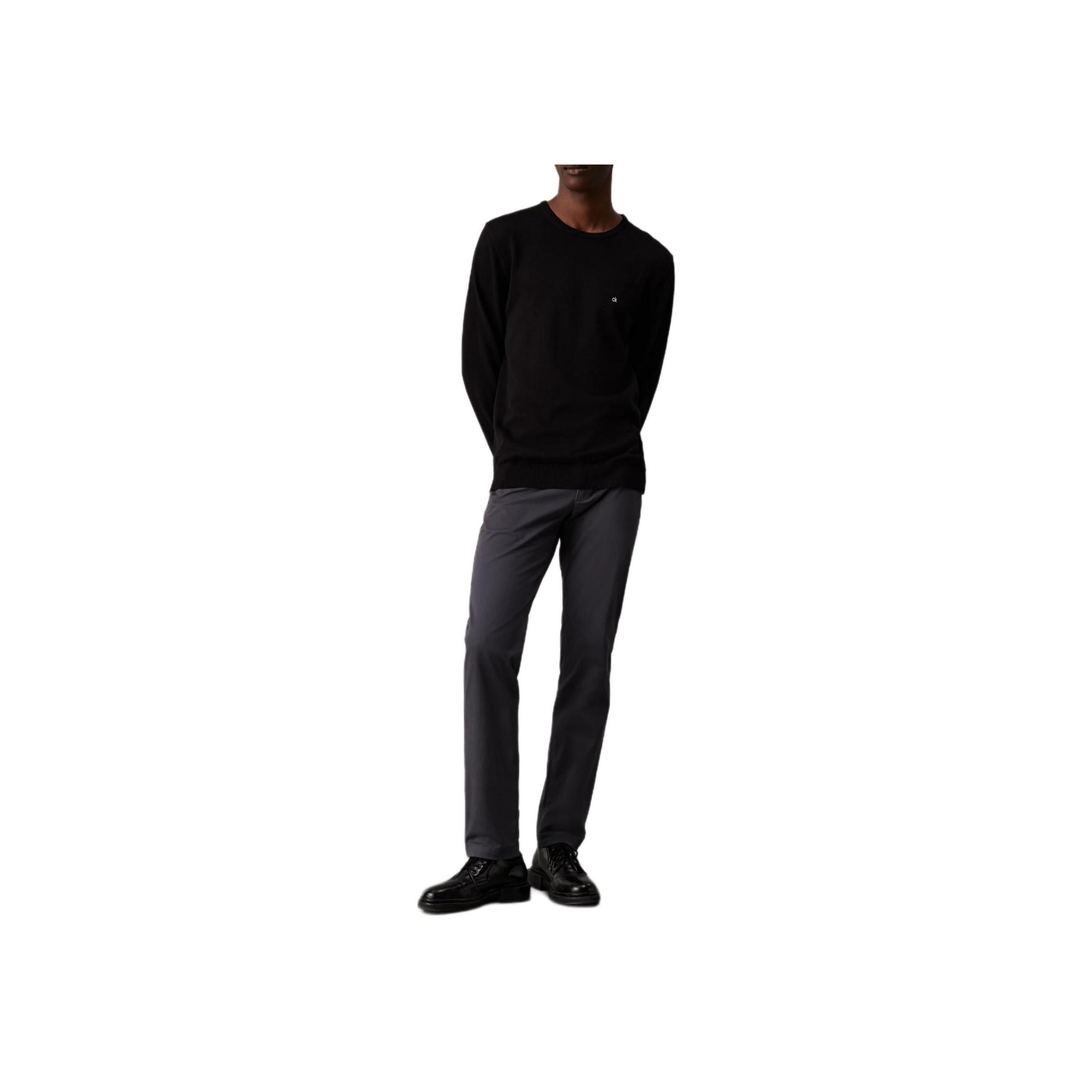 

Calvin Klein Crew Neck Ribbed Knit Blended Letter Pullover Long Sleeve Shirt Men tops Black K10K113549-BEH L