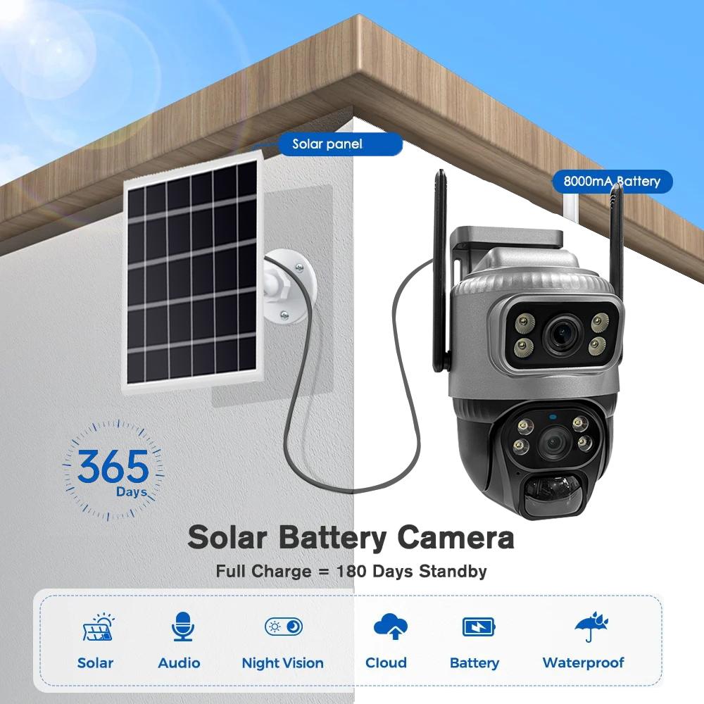 4G/WIFI Solar Security Camera, HD Dual-Lens PIR Motion Detection, Waterproof Night Vision Surveillance