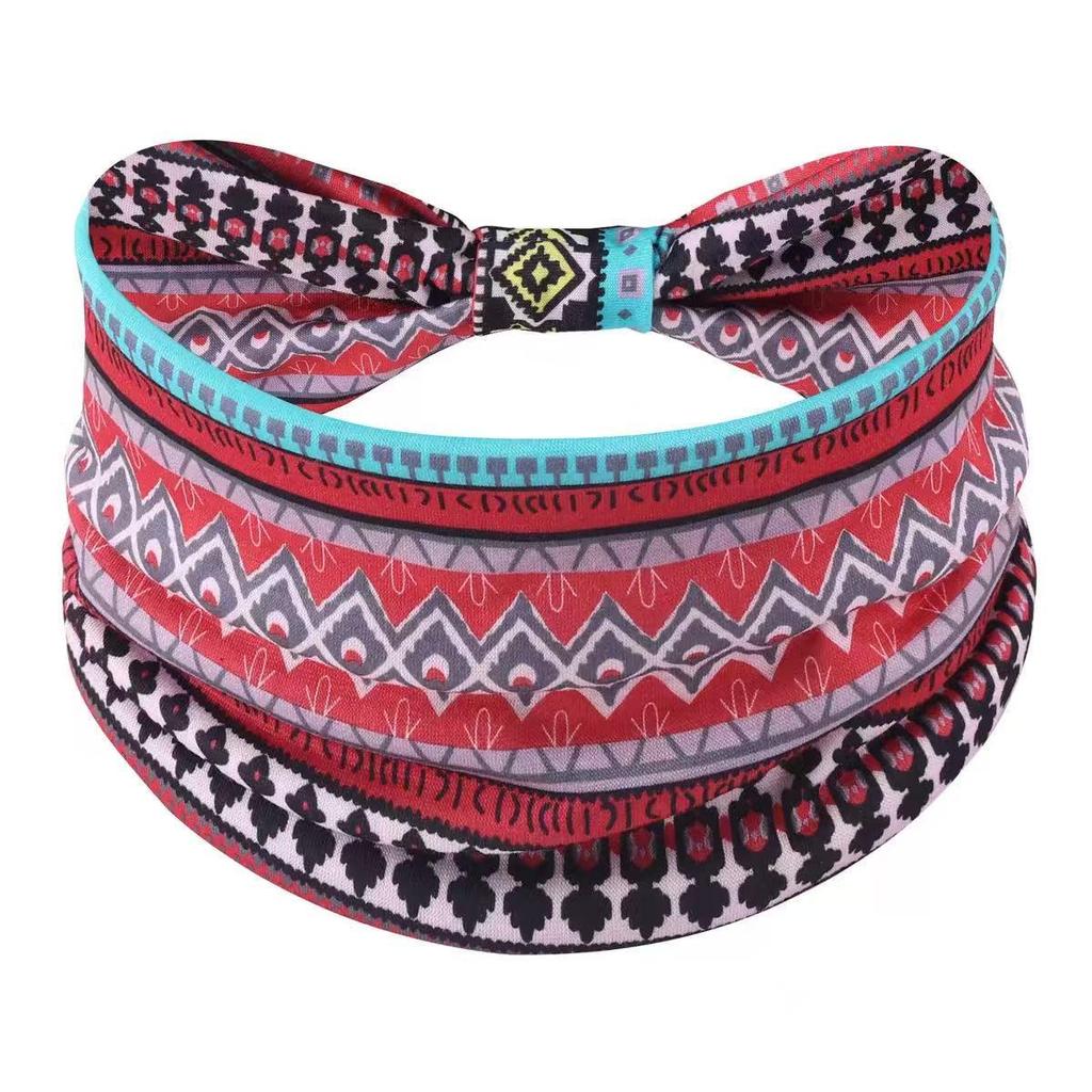 Bohemian Women's Stretchy Wide-Brim Headscarf for Yoga, African Print Headband