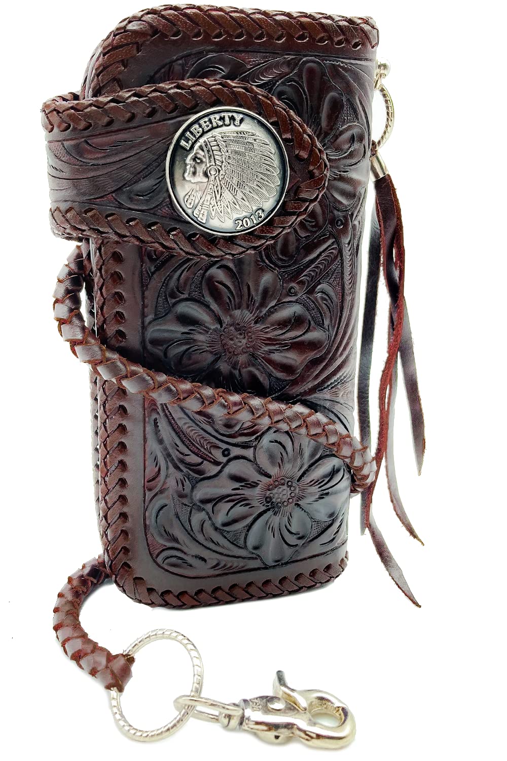 

Bikers Wallet Carving Wallet Cowhide Leather Wallet Concho Saddle Genuine Leather Brown [K&R] Men s (Dark Brown/Dark IND)