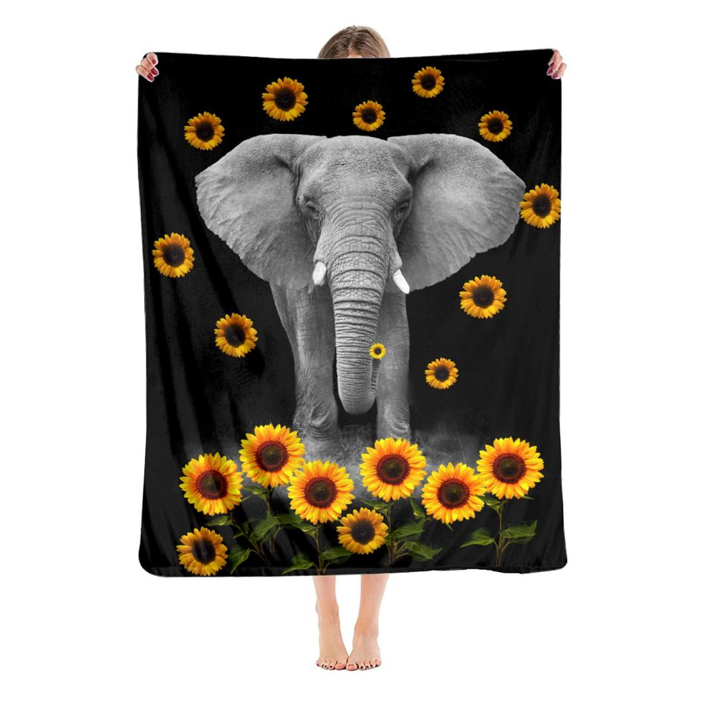Elephant Print Flannel Blanket Sofa Bedroom Decorative Blanket Office Lunch Break Blanket