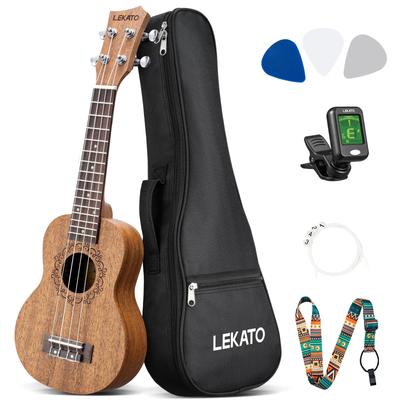 Soprano Ukulele 21 Inch LEKATO Beginner Starter Kit Sapele Ukulele Professional Hawaiian Guitar Ukulele for Adults and Children with Gig Tuner