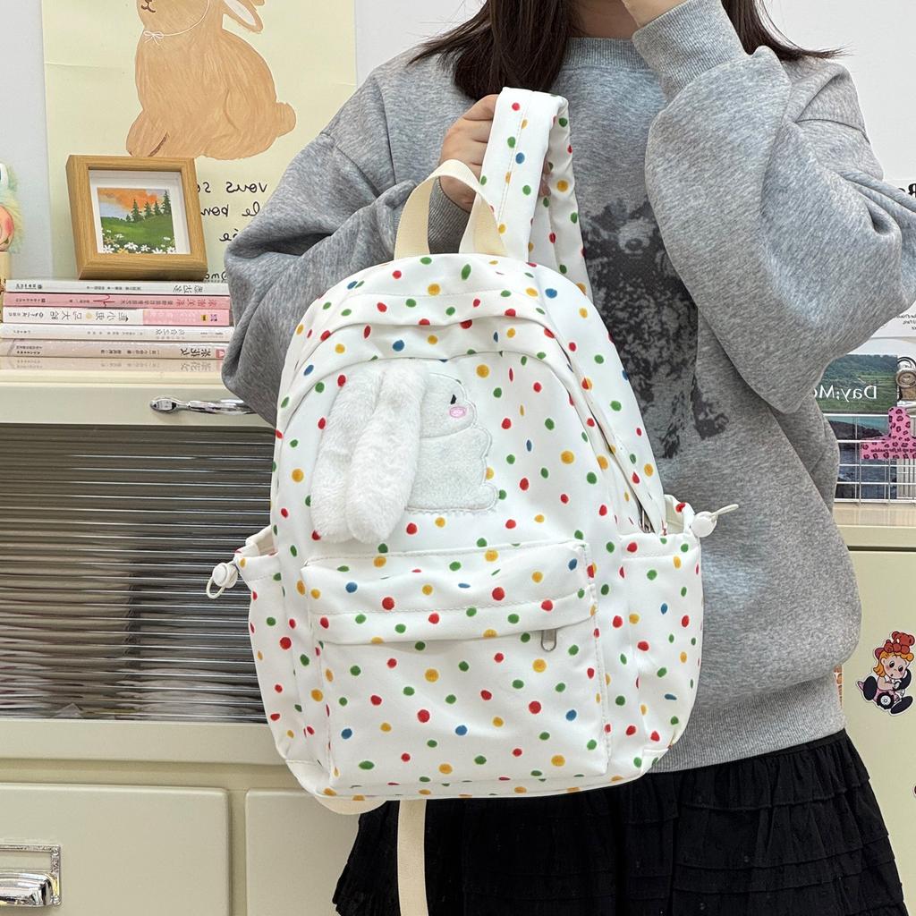 Schoolbag New Fashion Polka Dot Rabbit School Bag Cute High Value Middle School Student Backpack Travel Leisure Backpack