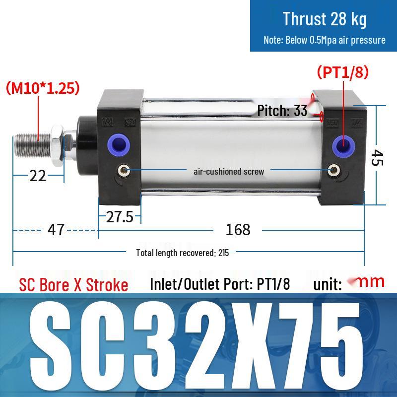 SC63 High Thrust Small Pneumatic Cylinder, Model SC40/50/80/100*125X150X200X500-S