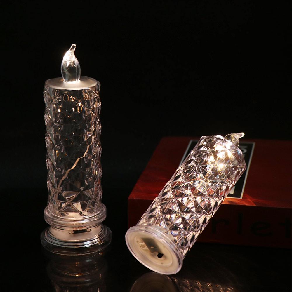 2Pcs Rose Projection Crystal LED Candle Light Flameless Electric Candles  Party Decoration