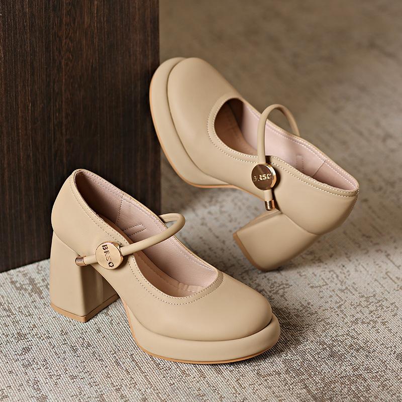 

French gentle evening breeze Mary Jane high heels women s versatile thick heel skirt autumn 2024 new small leather shoes single shoes 40