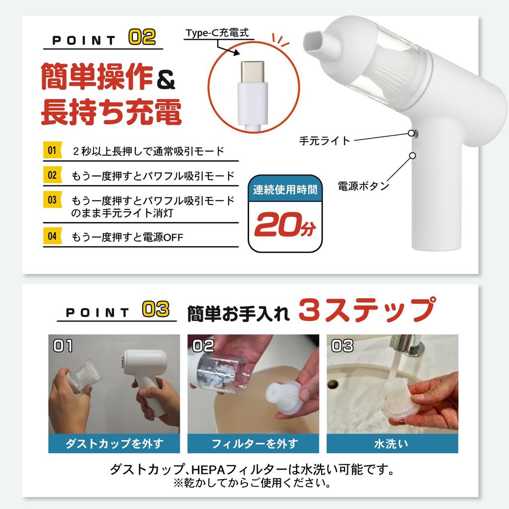 Lett Handy Cleaner Dual Wield Oppladbar Hvit Handy Cleaner Enkelt design Bilstøvsuger Innendørs Støvsuger Futon Kompresjon Hvit [Støv