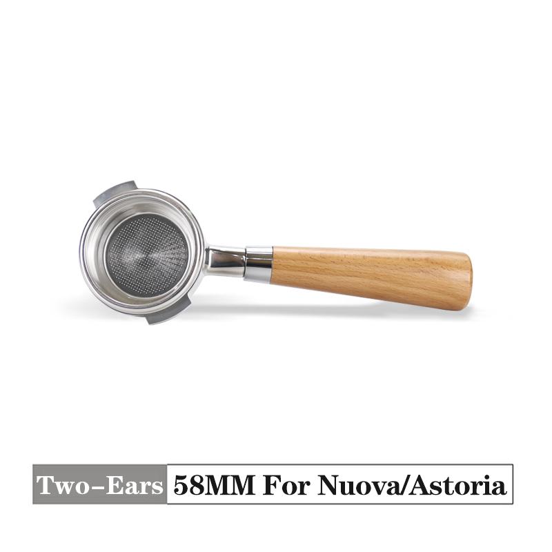 58MM bodenloser Siebträger Zwei-Ohren 2 Tassen Korb Holzgriff Für Nuova Simonelli Espressomaschine Kaffeemaschine Barista Werkzeuge