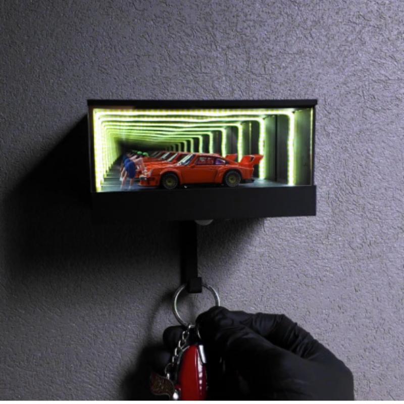Infinity LED Garage Key Holder Wall Mounted Car Key Holder Organizer Mirrored Glowing Garage Keys Hook Rack Home Decor