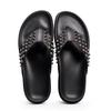 Fashion Men's Rivet Decoration Black Genuine Leather Slipper Shoes Flat Heel Slip On Male Outside Beach Leisure Sandals Shoes