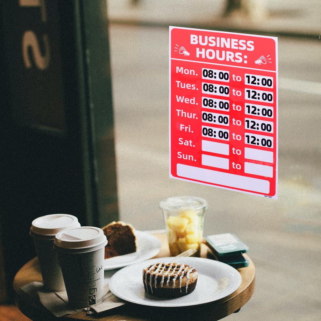 2Pcs Business Hours Sign Sticker Self-Adhesive PVC Opening Closed Store Restaurant Bar Cafe Bakery Shop Window Decal Waterproof