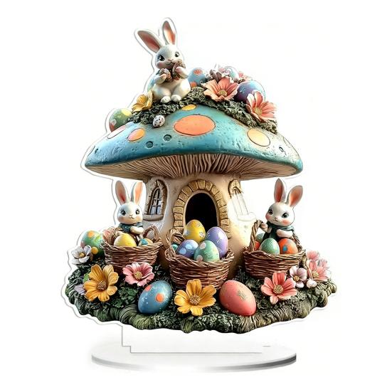 Easter Bunny Table Sign 2D Flat Acrylic Bunny Egg Desktop Ornament Spring Tabletop Centerpiece for Home Corner Fireplace Decor