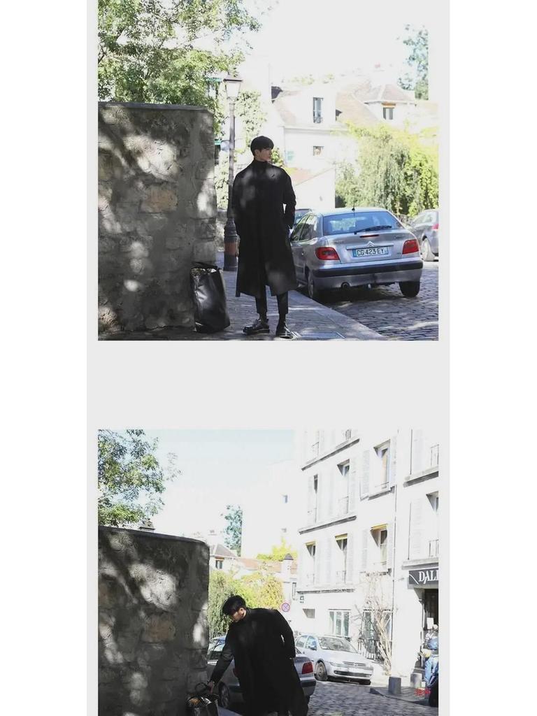 Pánský dlouhý vlněný kabát proti větru v korejském stylu